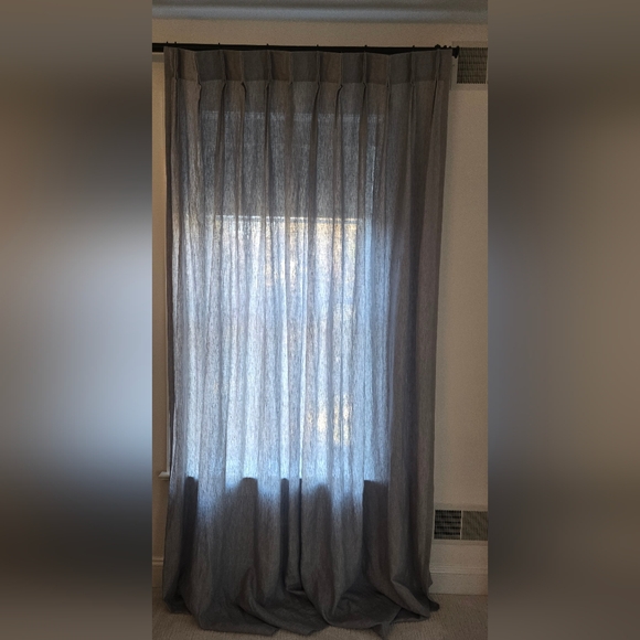 WEST ELM • European Flax Linen Curtain Panels Set Of 2 Chambray Blue 48x96